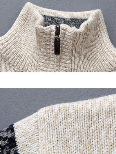 Christmas Moose Print Half Zip Sweater