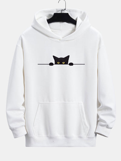 Black Cat Print Relax Fit Hoodie