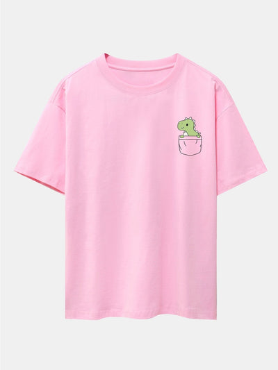 Pocket Dinosaur Print Drop Shoulder Oversize T-Shirt