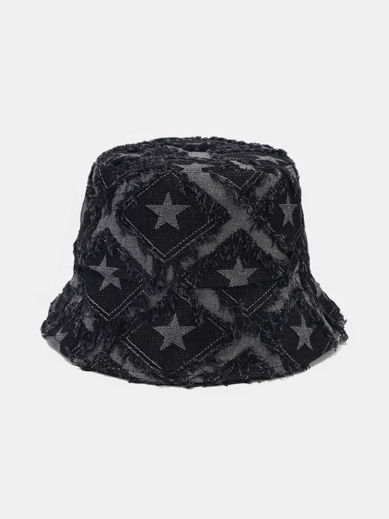 Pentagram Distressed Denim Frayed Bucket Hat