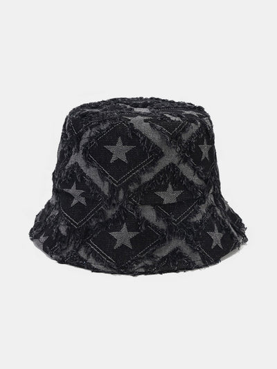 Pentagram Distressed Denim Frayed Bucket Hat