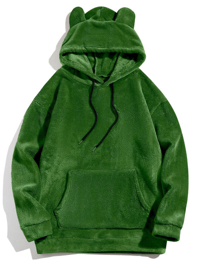 Relax Fit Teddy Fleece Hoodie With Ears