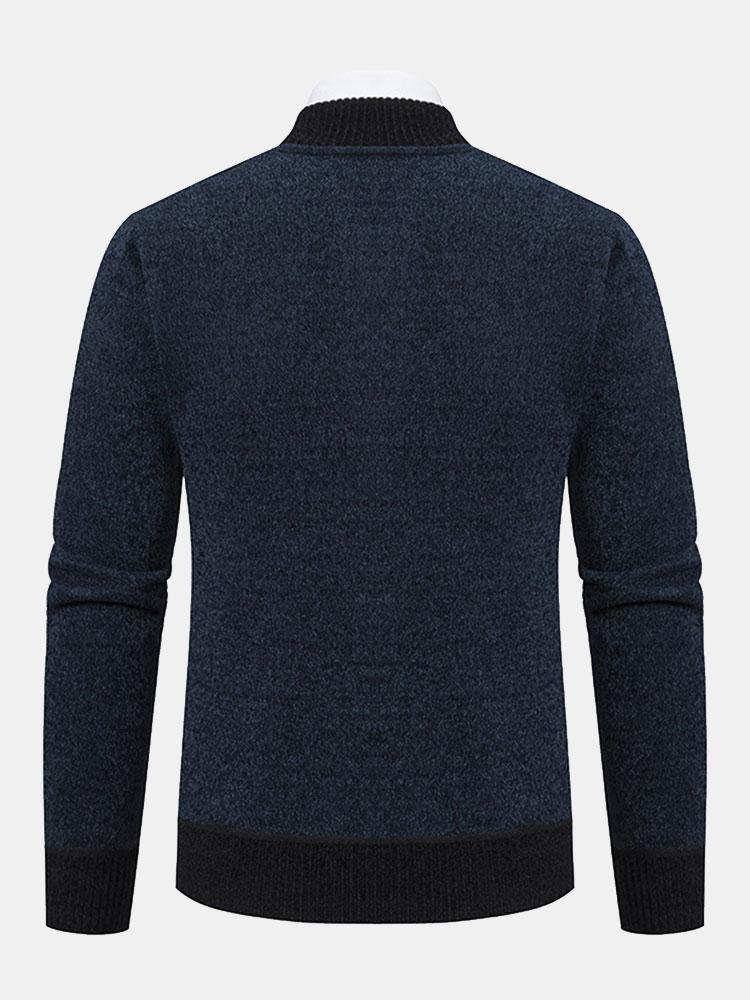 Elk Embroidered Contrast Baseball Collar Sweater