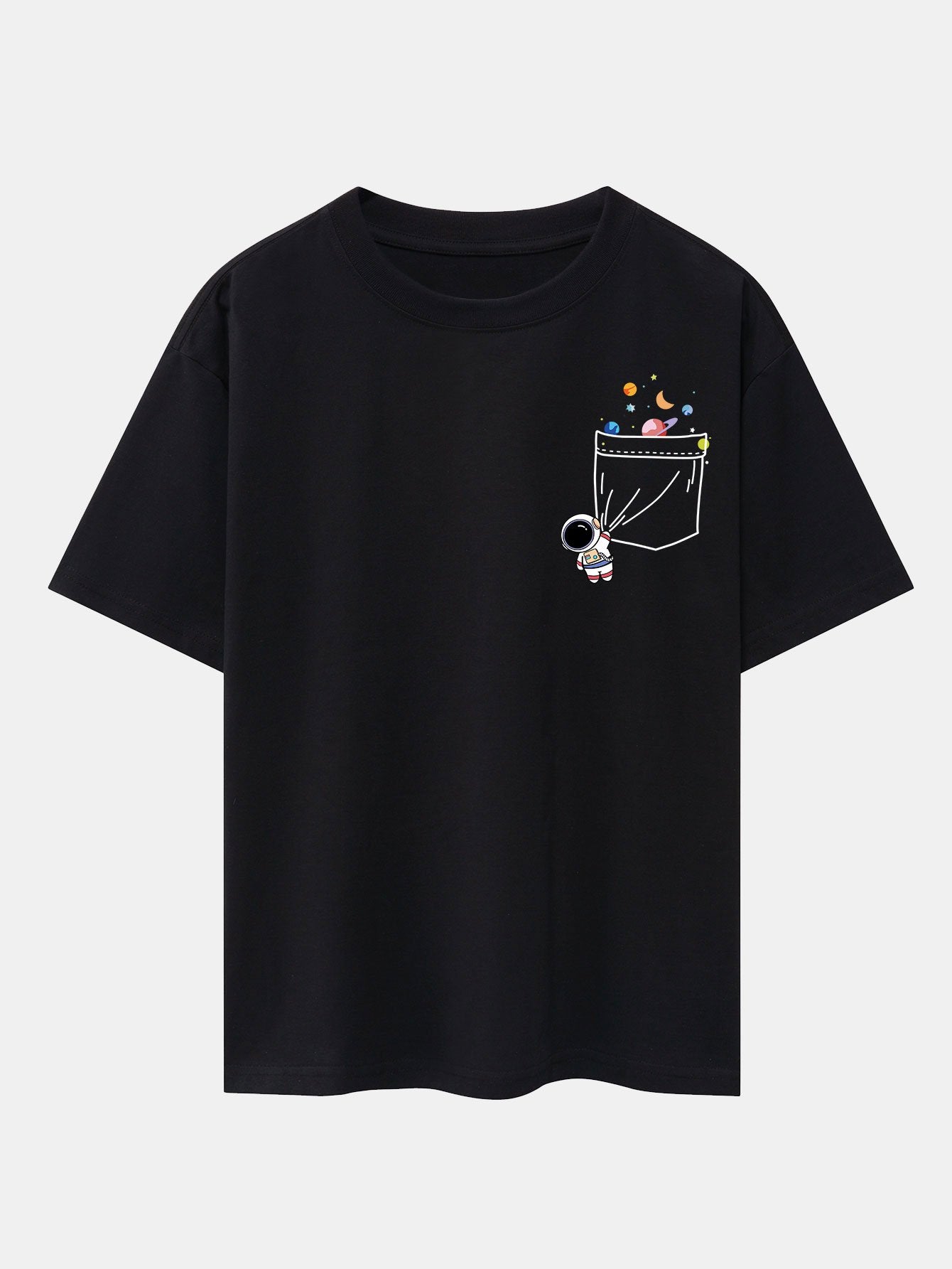 Pocket Planet Astronaut Print Drop Shoulder Oversize T-Shirt