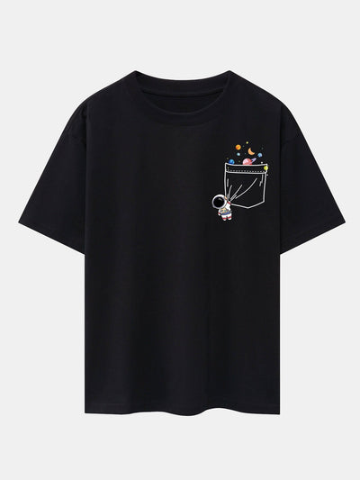 Pocket Planet Astronaut Print Drop Shoulder Oversize T-Shirt