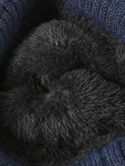 Faux Rabbit Fur Fleece Lined Warm Knit Beanie Hat