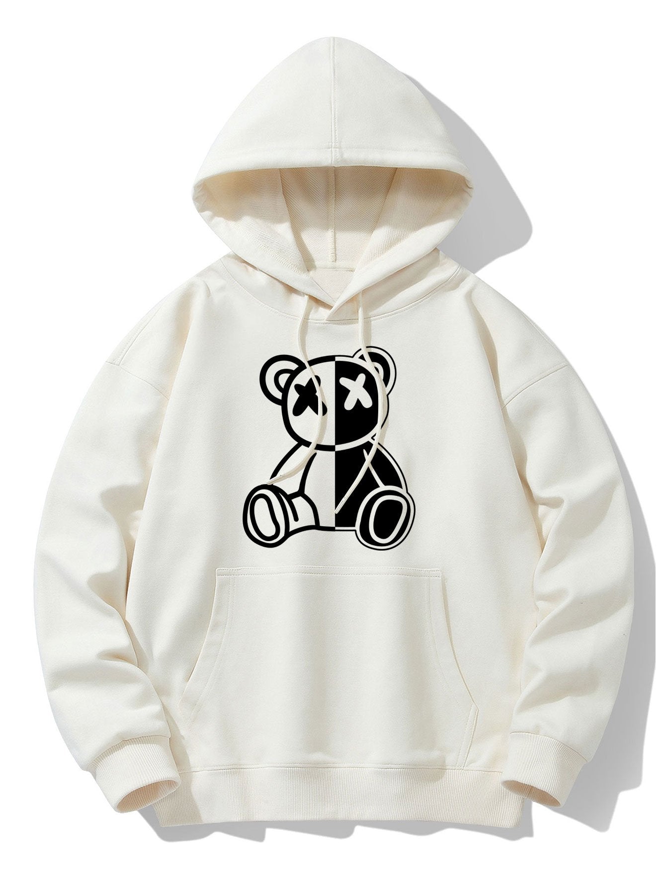 Bear Print Drop Shoulder Relaxed Hoodie