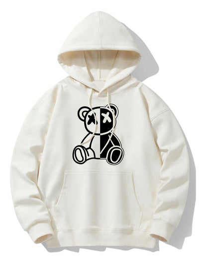 Bear Print Drop Shoulder Relaxed Hoodie