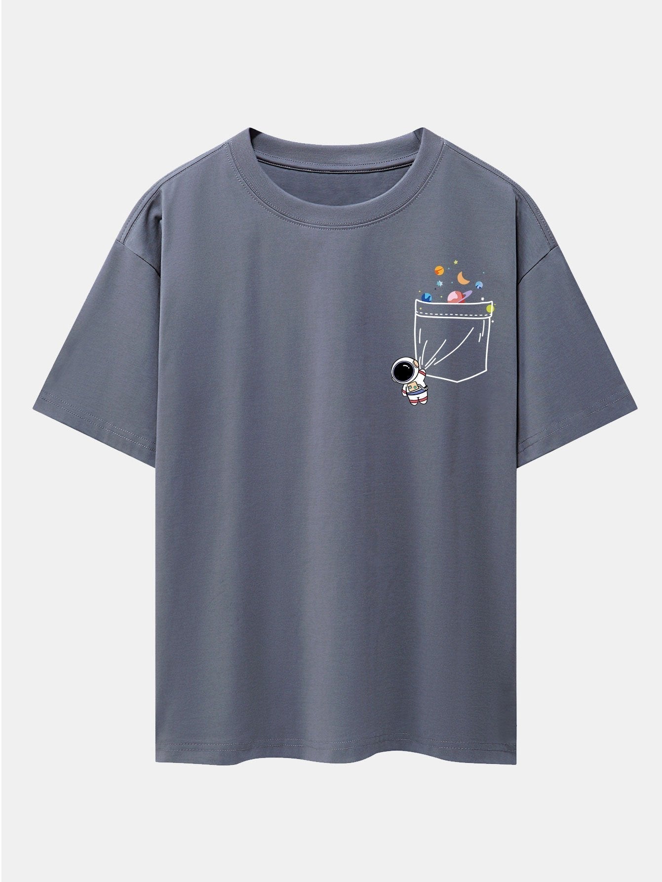 Pocket Planet Astronaut Print Drop Shoulder Oversize T-Shirt