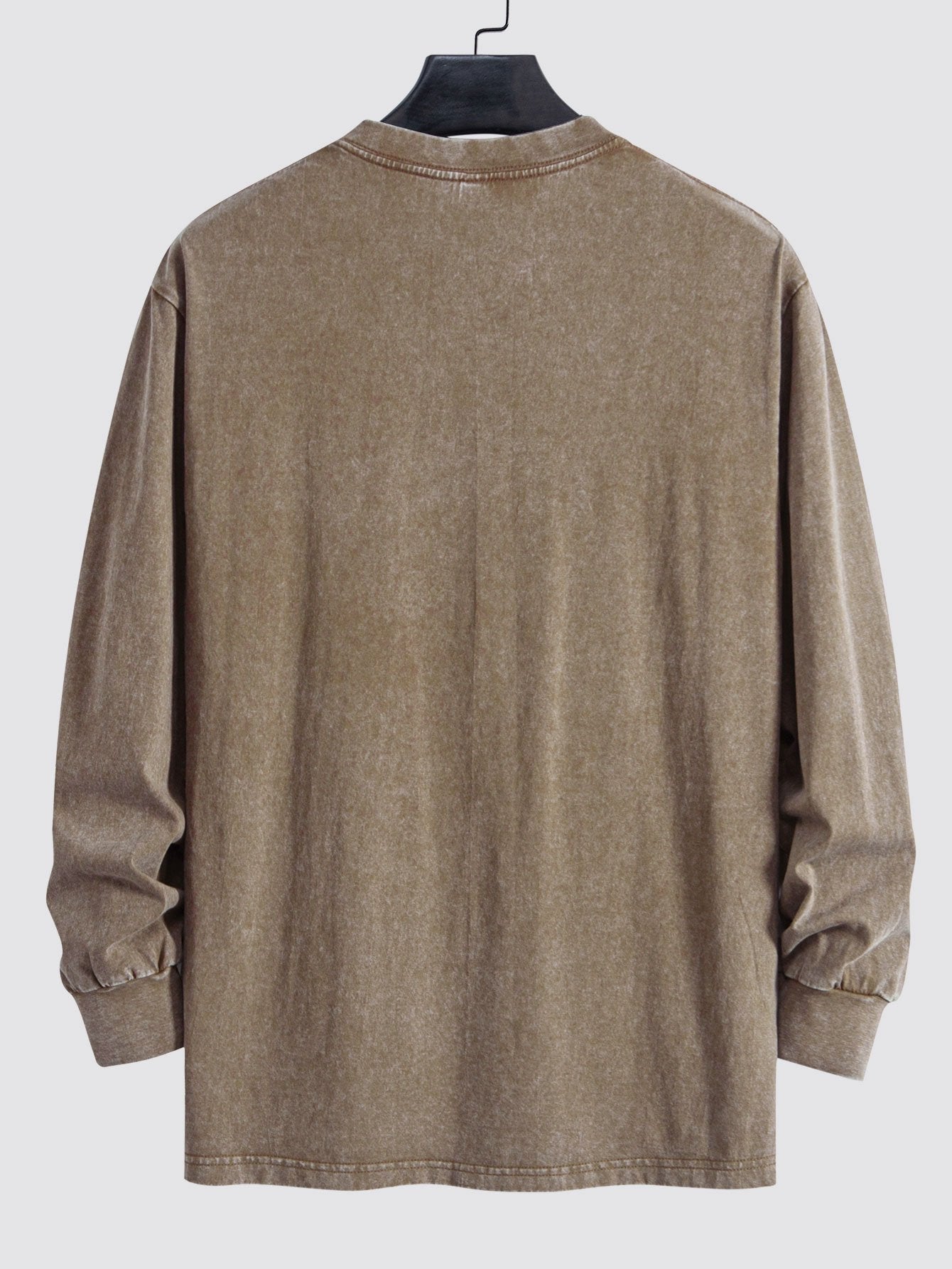 Smiley Face Print Relax Fit Long Sleeve Washed Distressed T-Shirt