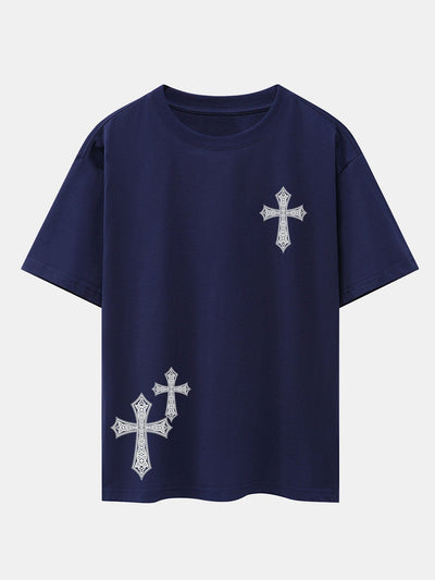 Ornamental Cross Print Drop Shoulder Oversize T-Shirt