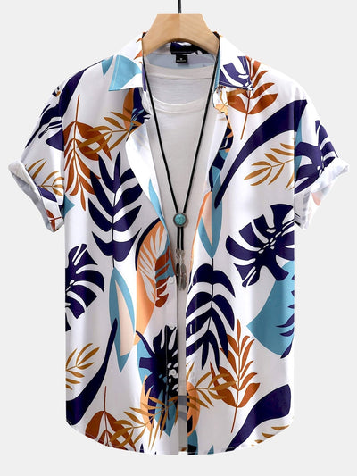 Colorful Leaf Print Button Up Shirt