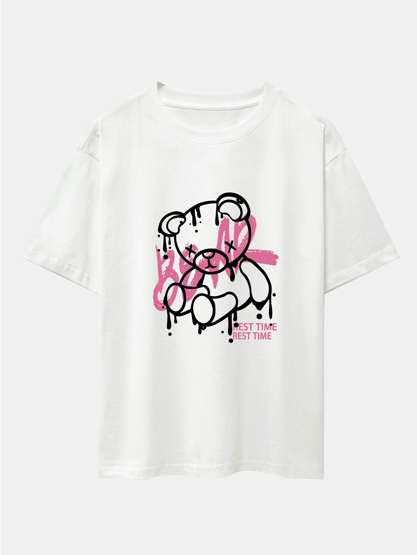 Dissolving Bear Print Drop Shoulder Oversize T-Shirt