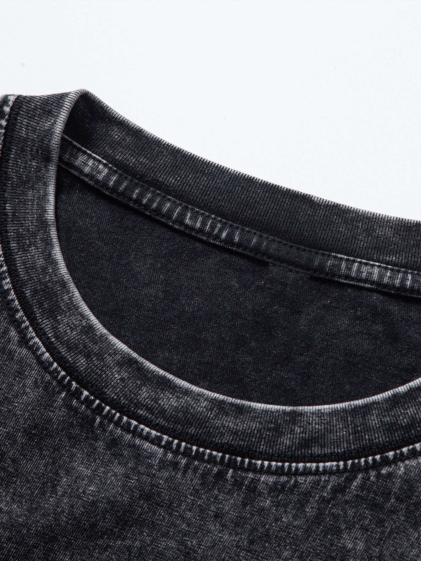 Smiley Face Print Relax Fit Long Sleeve Washed Distressed T-Shirt