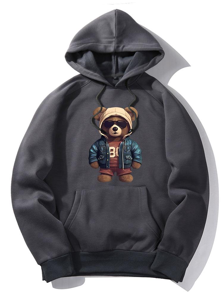 Bear In Leather Jacket Print Hoodie