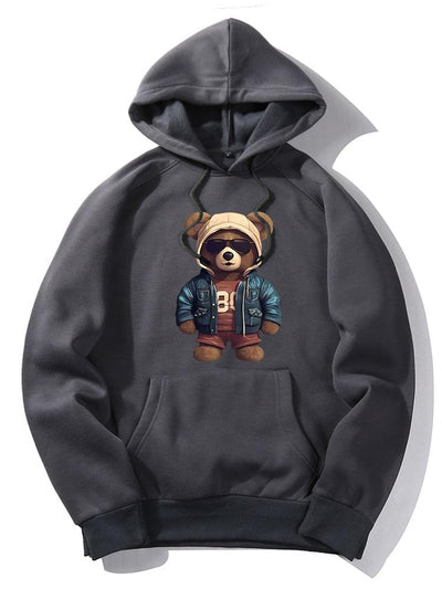 Bear In Leather Jacket Print Hoodie