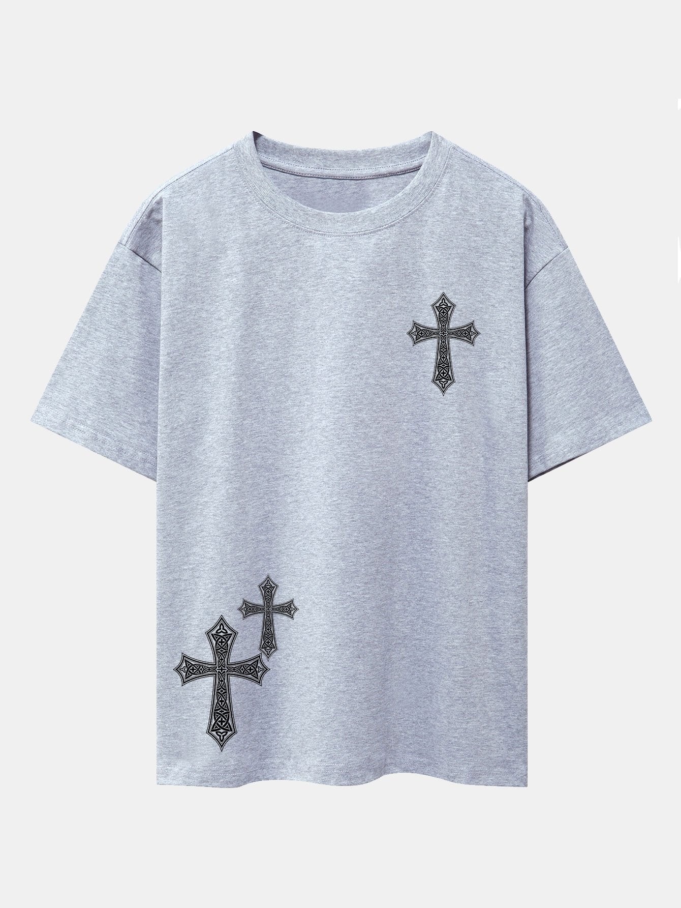 Ornamental Cross Print Drop Shoulder Oversize T-Shirt