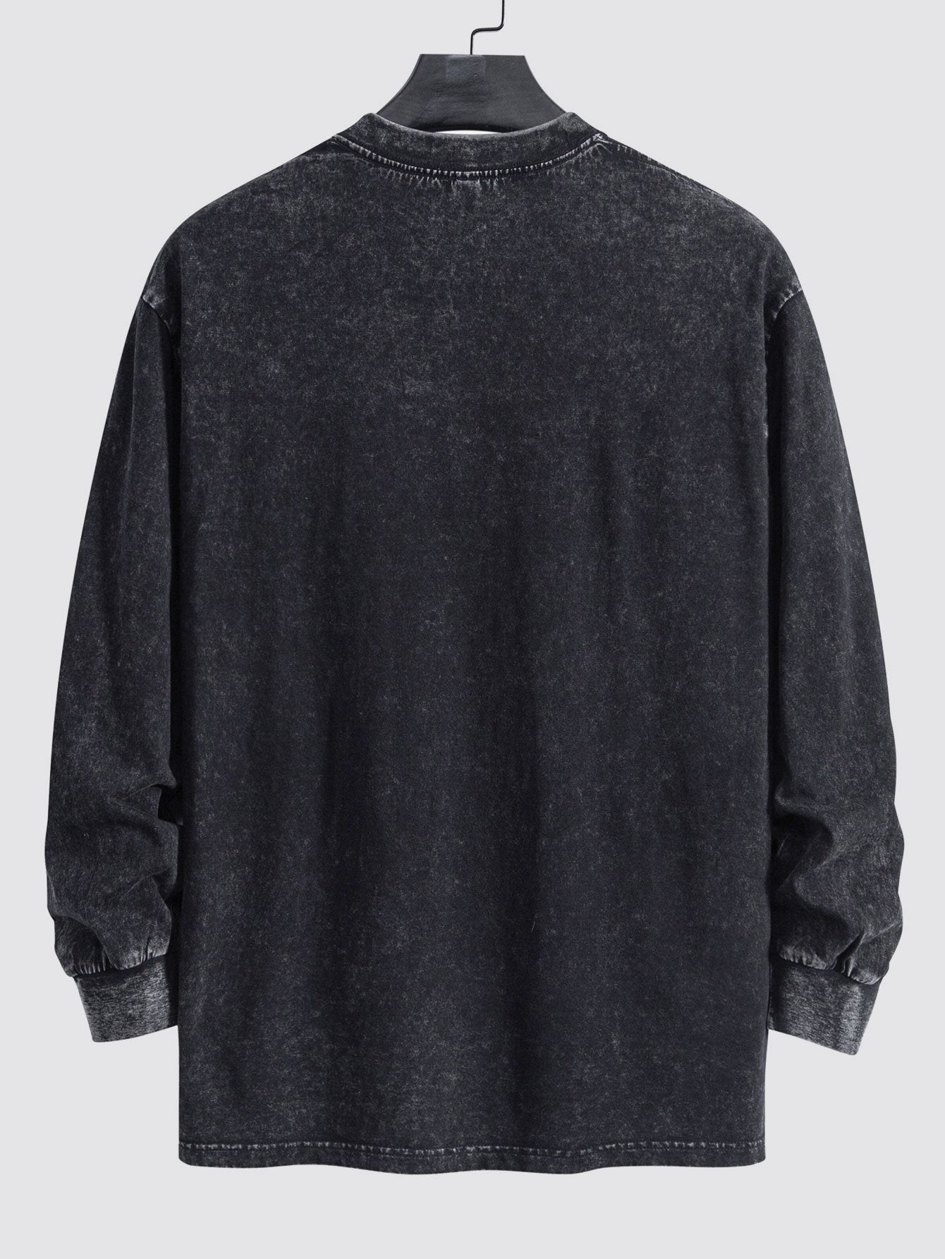 Smiley Face Print Relax Fit Long Sleeve Washed Distressed T-Shirt