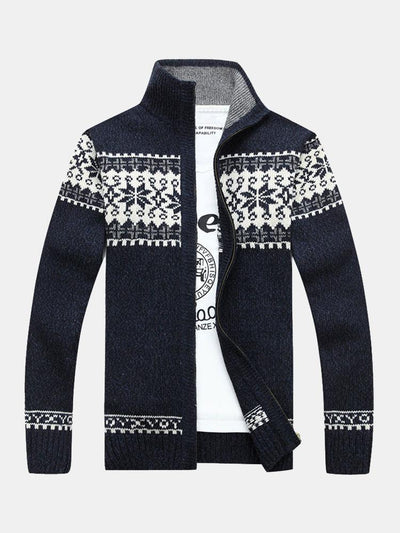 Christmas Geometric Print Zip Up Sweater