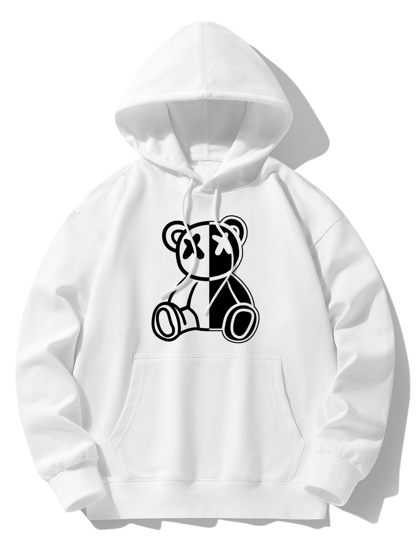 Bear Print Drop Shoulder Relaxed Hoodie