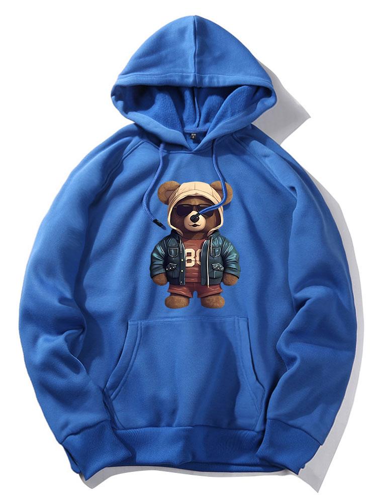 Bear In Leather Jacket Print Hoodie
