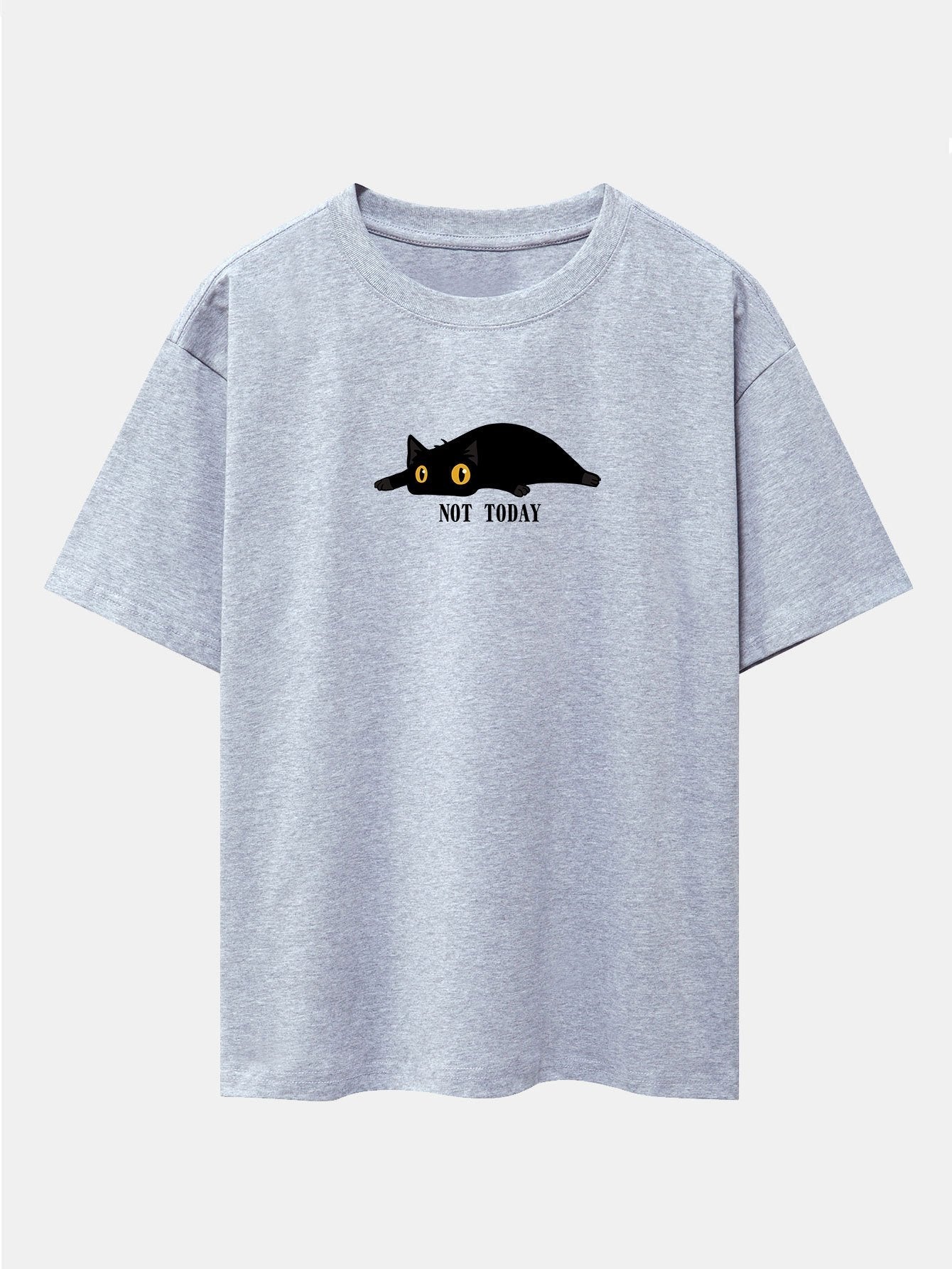 Not Today Black Cat Print Drop Shoulder Oversize T-Shirt