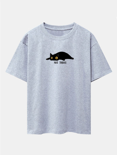 Not Today Black Cat Print Drop Shoulder Oversize T-Shirt