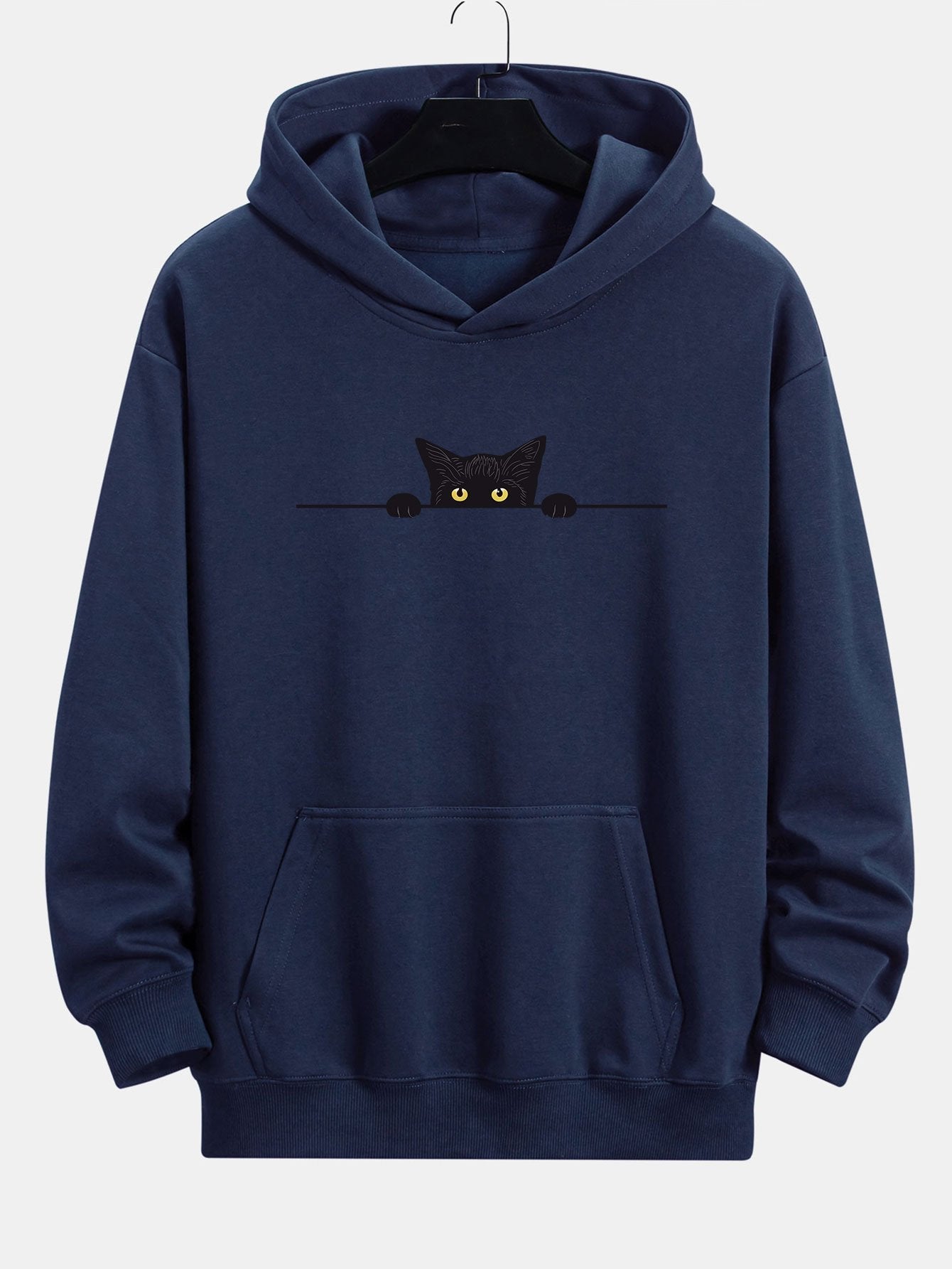 Black Cat Print Relax Fit Hoodie