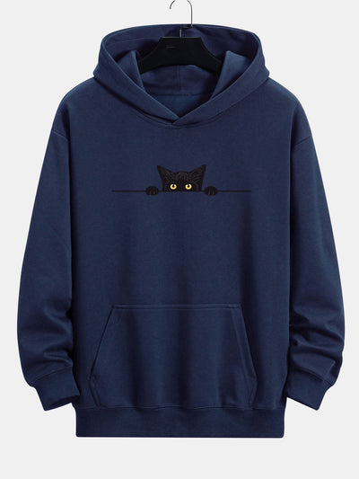Black Cat Print Relax Fit Hoodie
