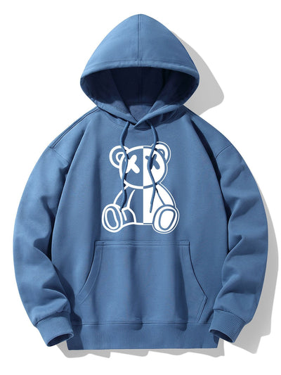 Bear Print Drop Shoulder Relaxed Hoodie