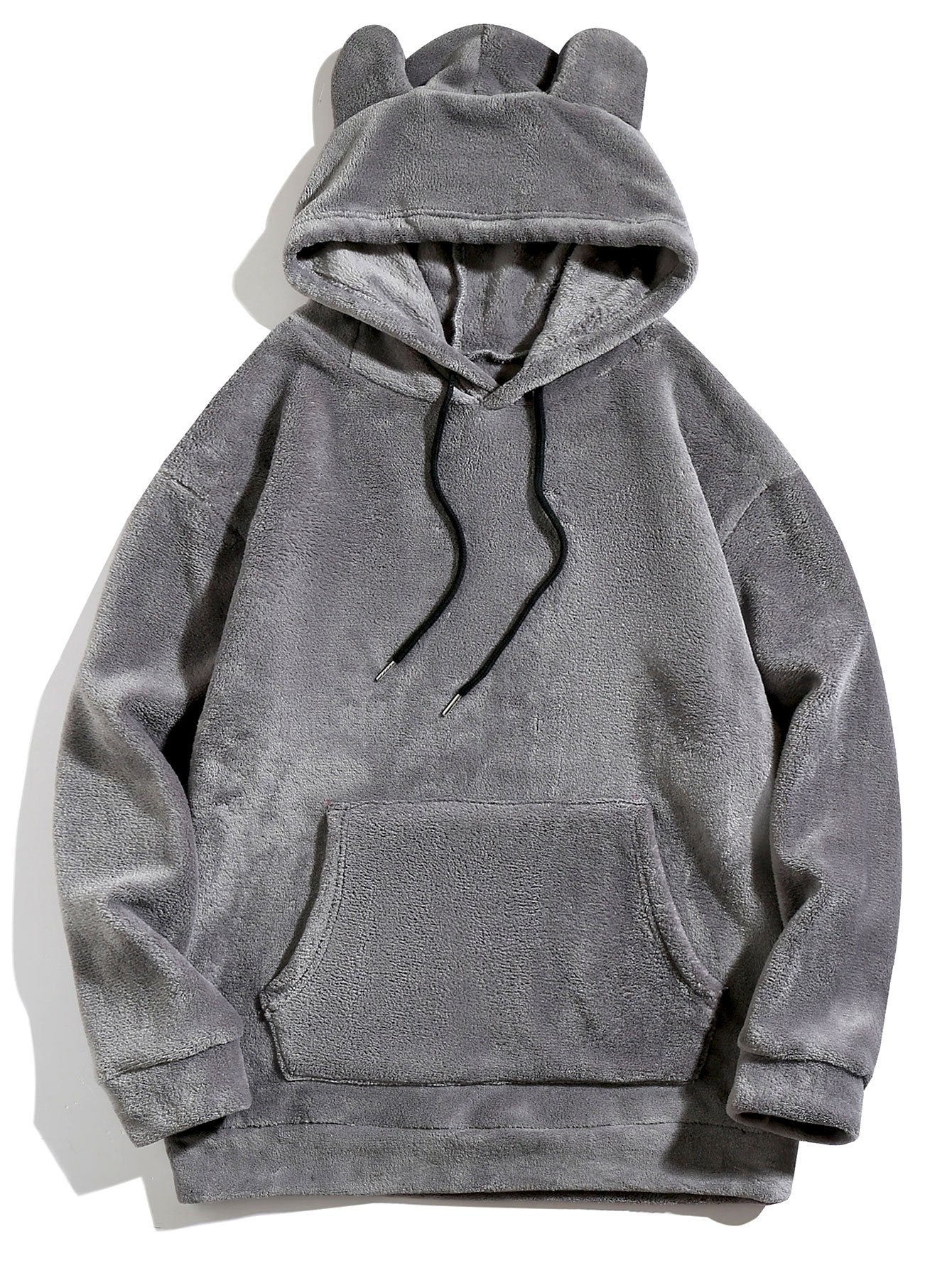 Relax Fit Teddy Fleece Hoodie With Ears