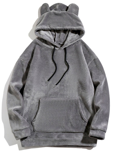 Relax Fit Teddy Fleece Hoodie With Ears