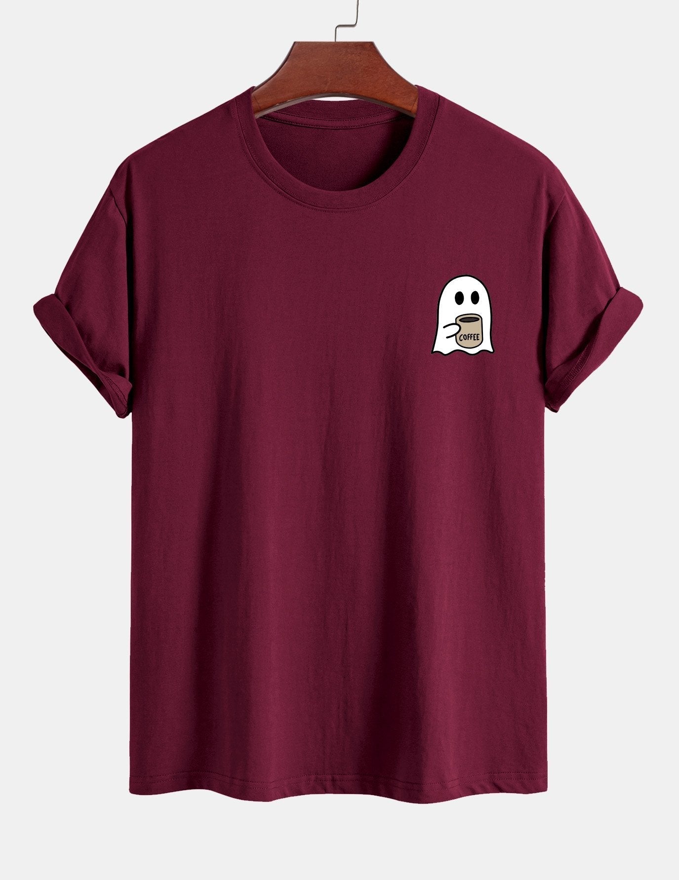 Regular Fit Ghost Drinking Coffee Print Cotton T-Shirt