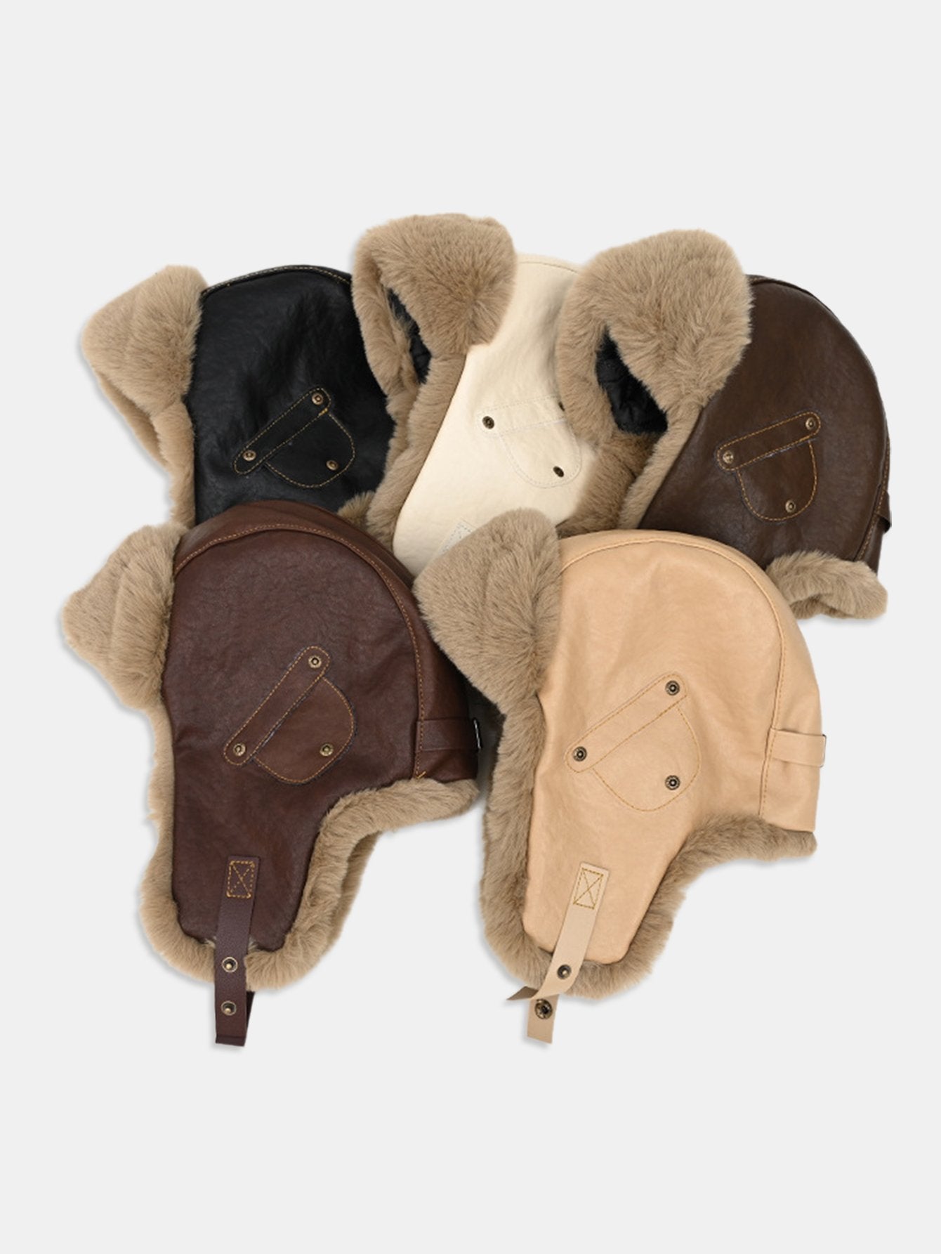 Faux Leather Plush  Aviator Trooper Trapper Hat