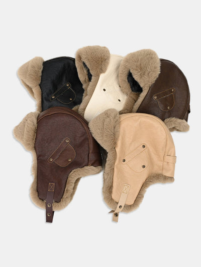 Faux Leather Plush  Aviator Trooper Trapper Hat