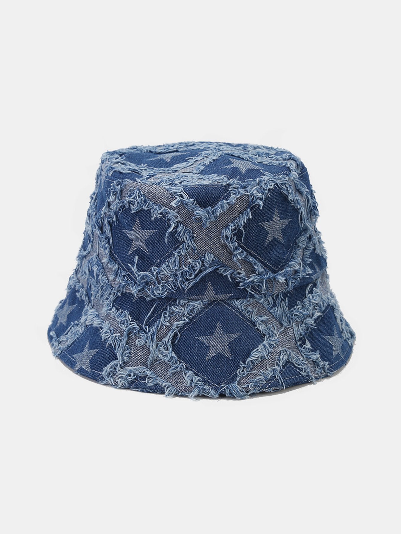 Pentagram Distressed Denim Frayed Bucket Hat