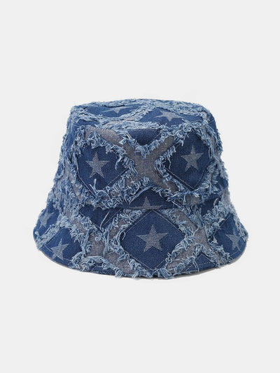 Pentagram Distressed Denim Frayed Bucket Hat