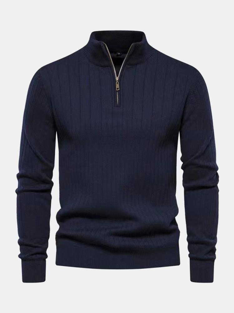 Man Stripe Half Zip Sweater