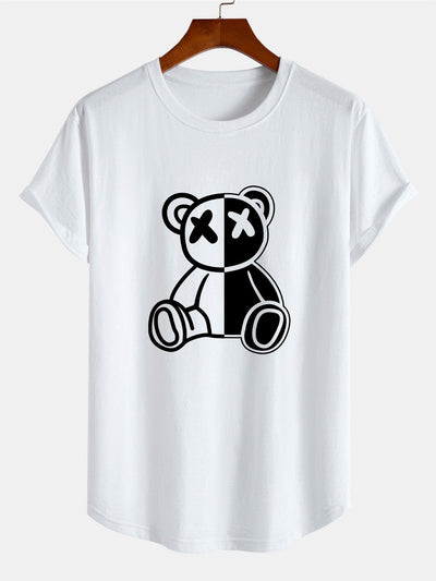 Bear Print Cotton Arc Hem T-Shirt