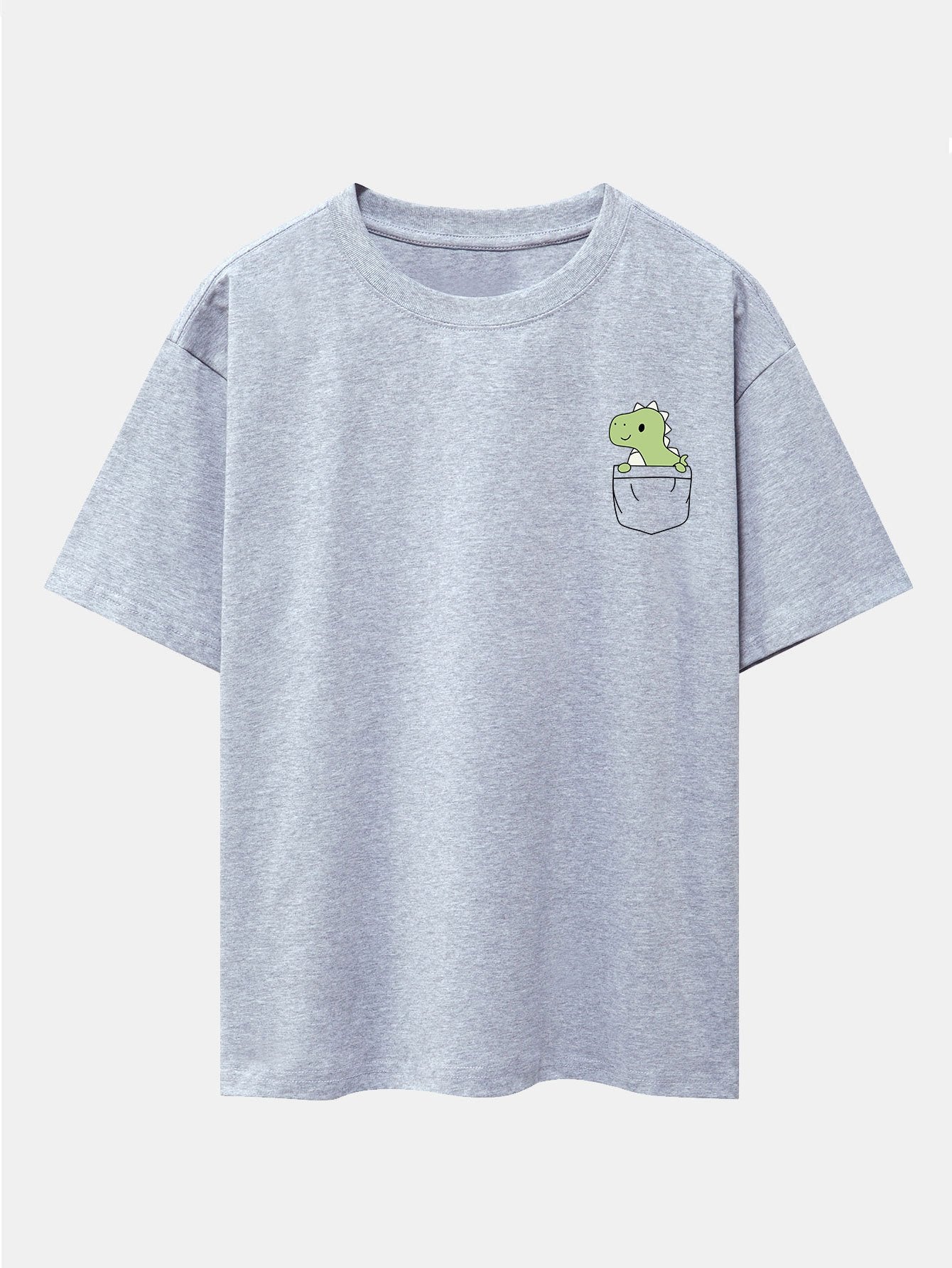 Pocket Dinosaur Print Drop Shoulder Oversize T-Shirt