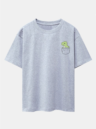 Pocket Dinosaur Print Drop Shoulder Oversize T-Shirt