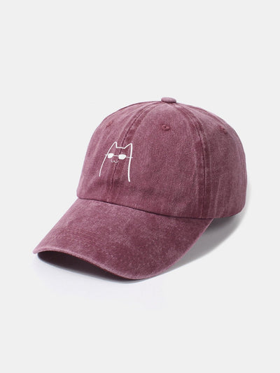 Sunglasses Cat Pattern Classic Retro Washed Distressed Cotton Baseball Cap