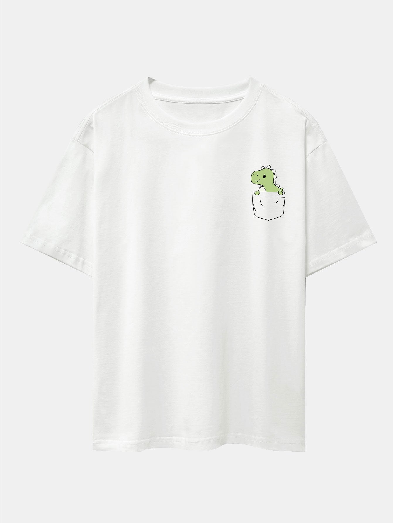 Pocket Dinosaur Print Drop Shoulder Oversize T-Shirt