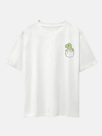 Pocket Dinosaur Print Drop Shoulder Oversize T-Shirt