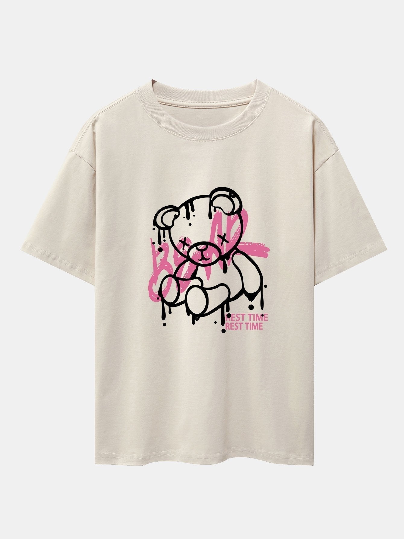 Dissolving Bear Print Drop Shoulder Oversize T-Shirt