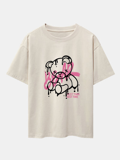 Dissolving Bear Print Drop Shoulder Oversize T-Shirt