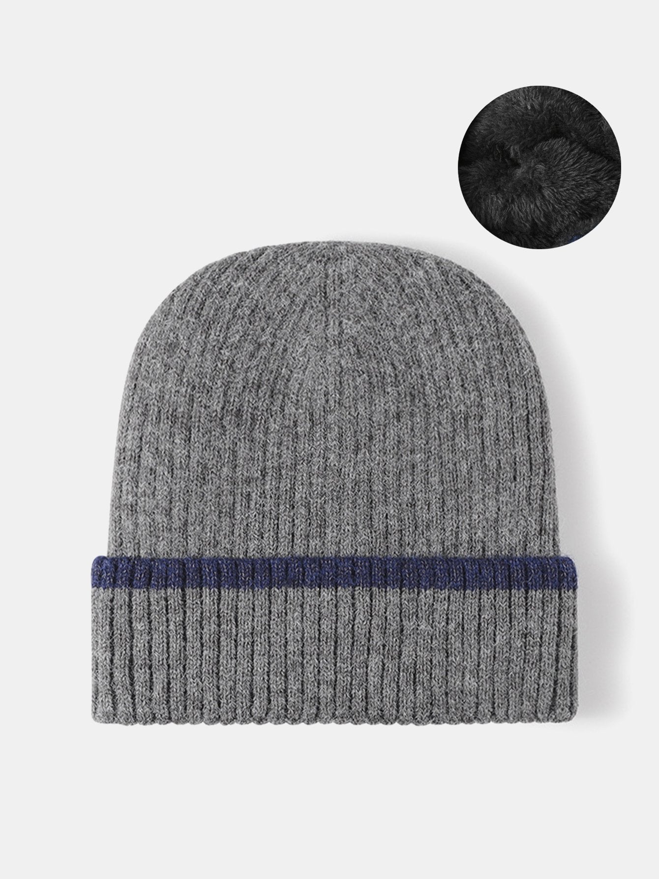 Faux Rabbit Fur Fleece Lined Warm Knit Beanie Hat