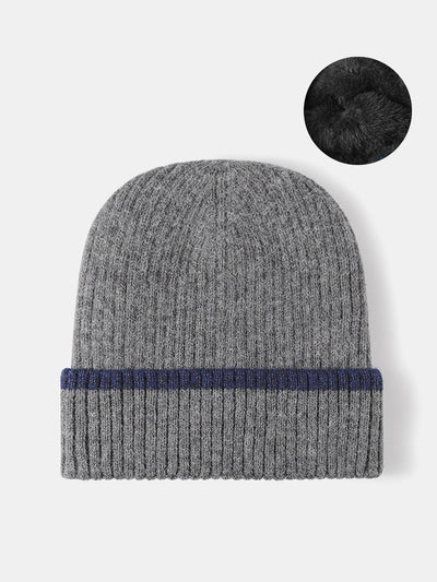 Faux Rabbit Fur Fleece Lined Warm Knit Beanie Hat