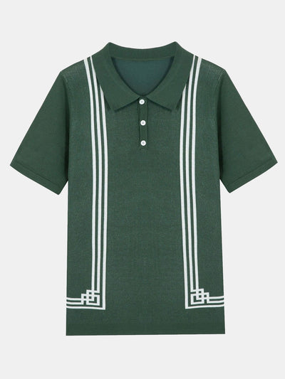 Striped Frame Short Sleeve Sweater Polo