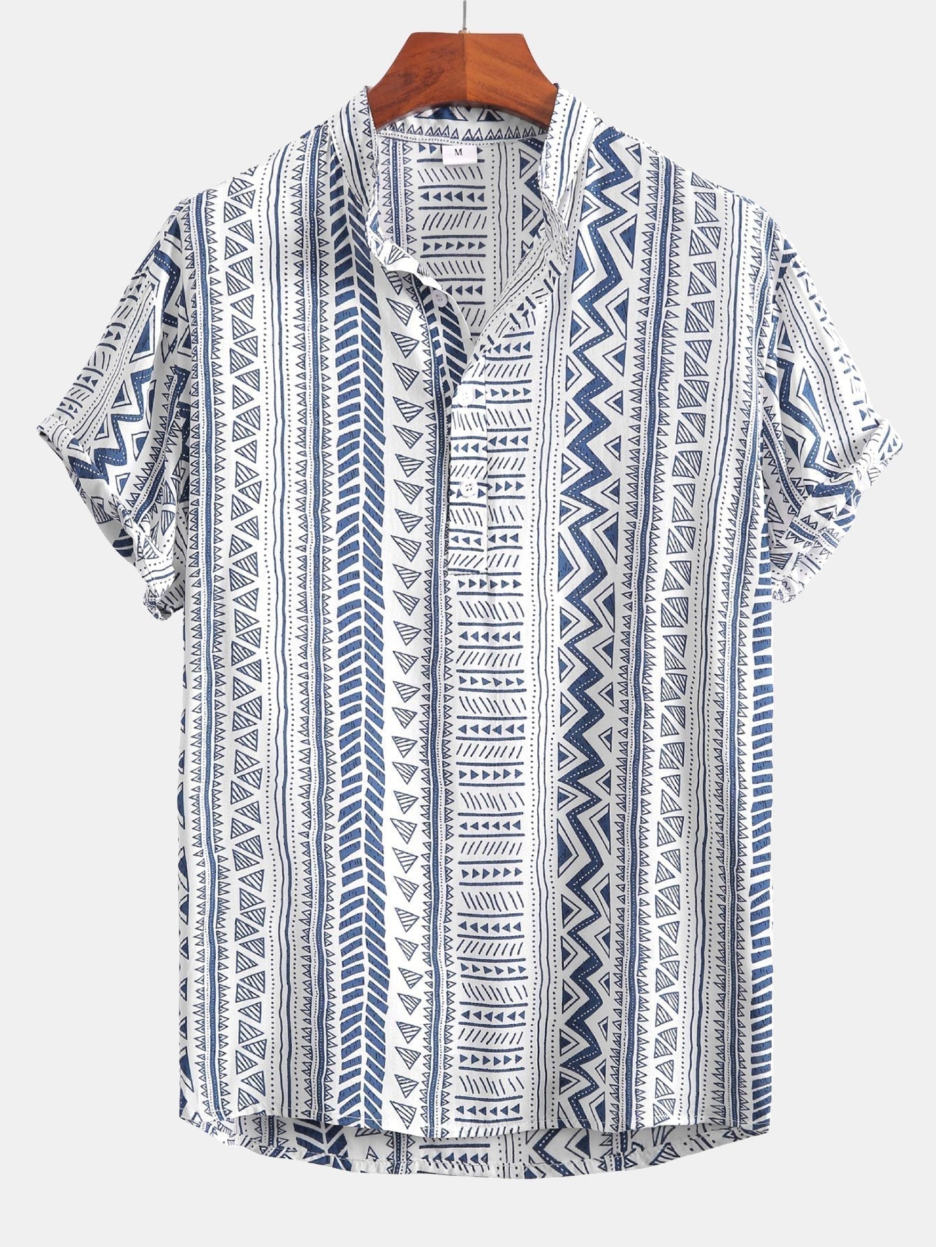 Tribal Geometric Print Half Placket Henley Collar Shirt